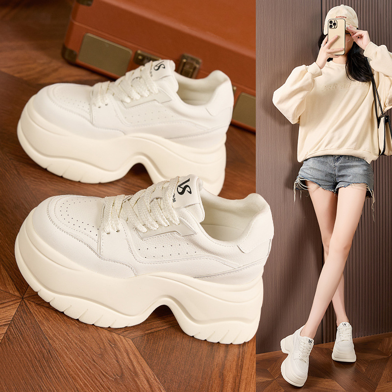 Sewing Fleece - 8cm Platform White Sneakers Women Winter
