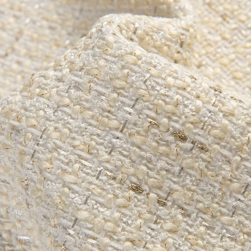 Sewing Tweed Fabric - Beige Color and Gold Wire Yarn-dyed