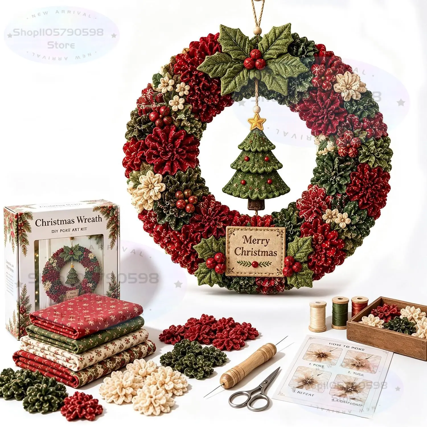 3D Fabric Poke Wreath DIY Kit, - đánh giá và giá Sewing Fabric